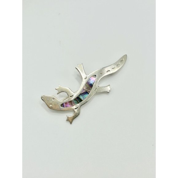 Vintage Alpaca Silver Mexico Lizard Gecko Pin Brooch with Abalone Shell Inlay - Picture 6 of 10
